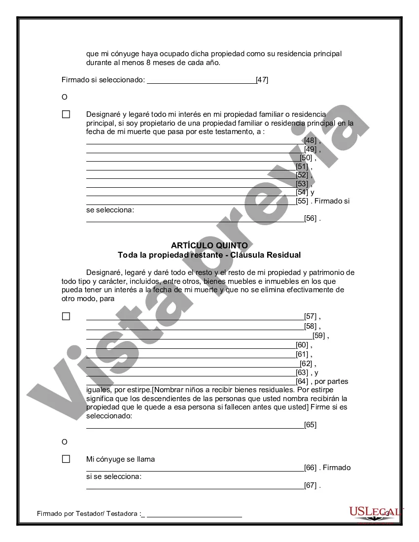 Preview Formulario Legal de Última Voluntad y Testamento para Persona Divorciada y Recasada con Hijos Míos, Tuyos y Nuestros