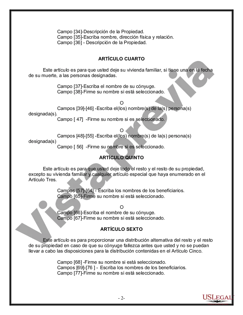 Preview Formulario Legal de Última Voluntad y Testamento para Persona Divorciada y Recasada con Hijos Míos, Tuyos y Nuestros