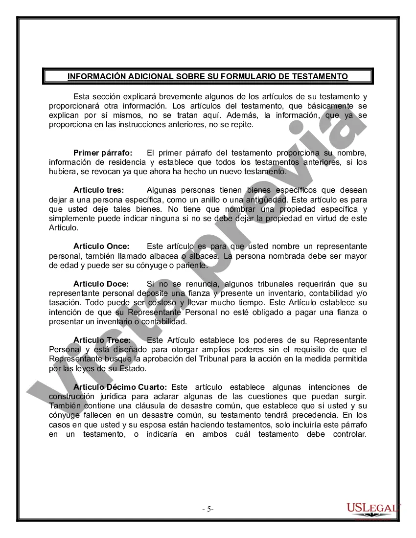 Preview Formulario Legal de Última Voluntad y Testamento para Persona Divorciada y Recasada con Hijos Míos, Tuyos y Nuestros