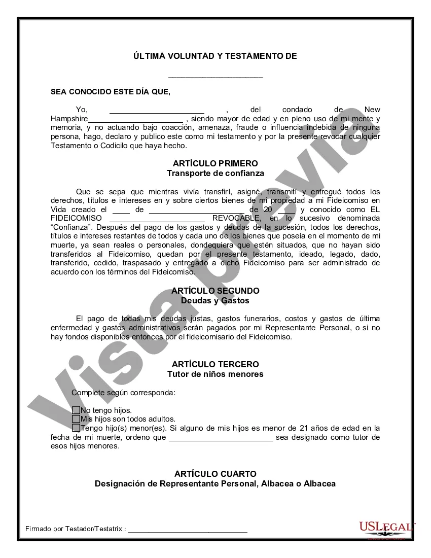 Preview Último testamento legal y formulario de testamento con todos los bienes en fideicomiso llamado testamento invertido