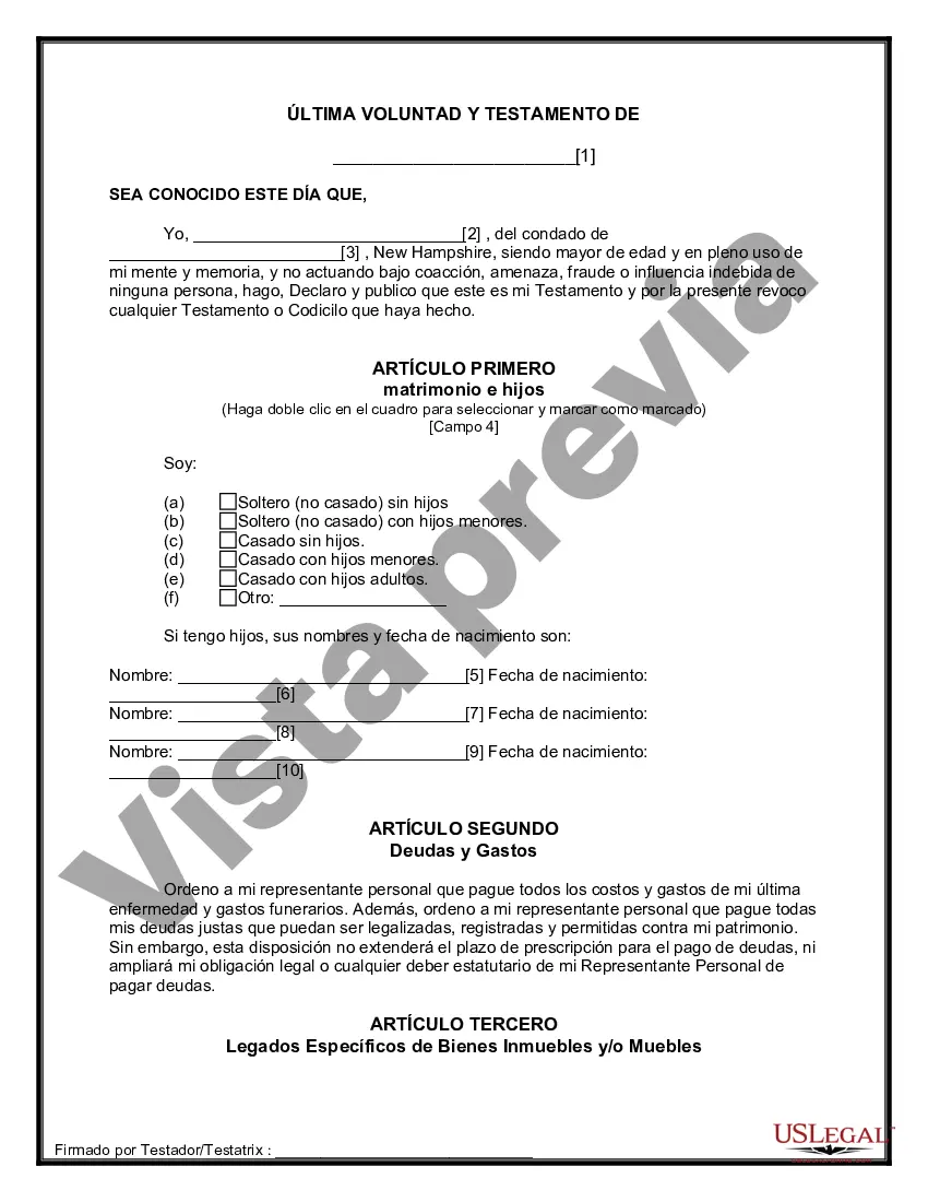 Preview Última voluntad y testamento para otras personas