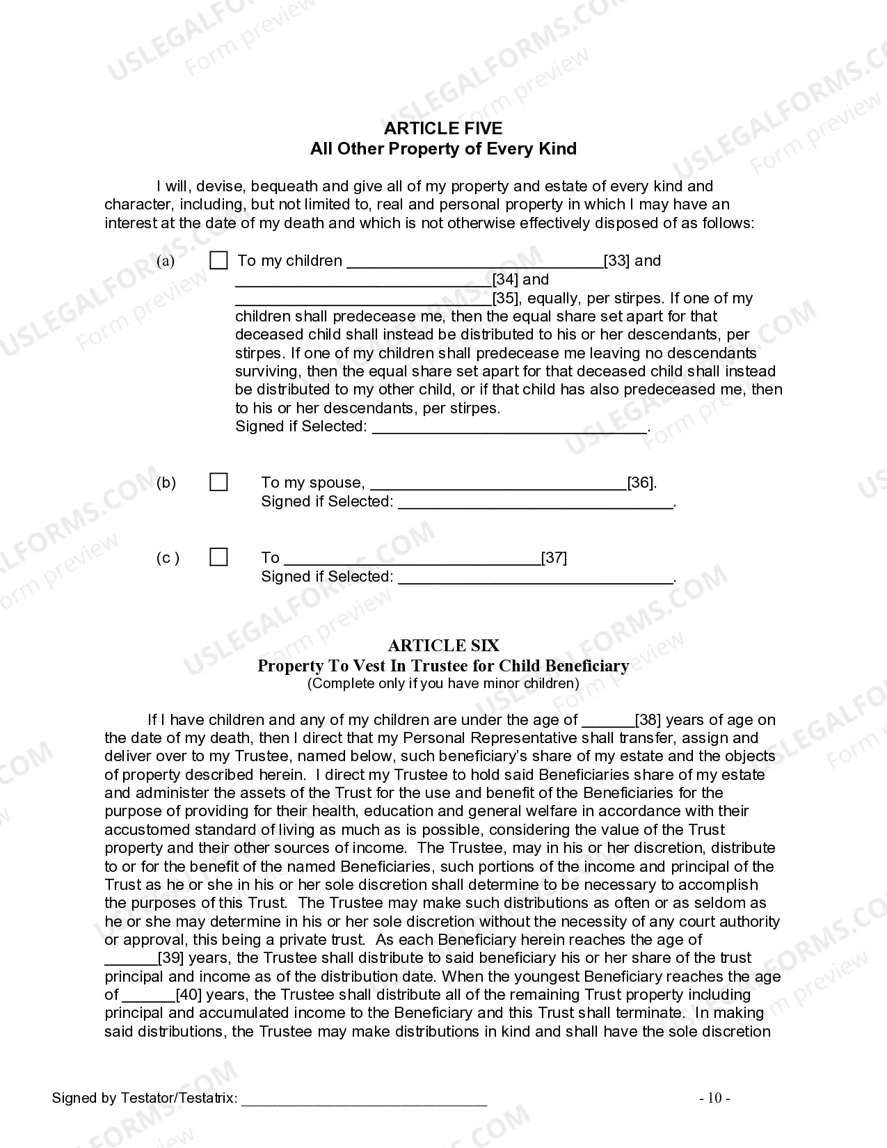 Preview Last Will and Testament for other Persons