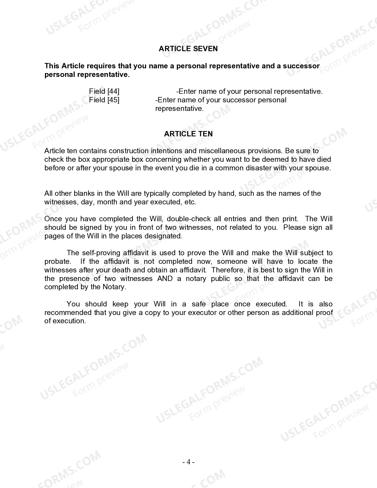 Preview Last Will and Testament for other Persons