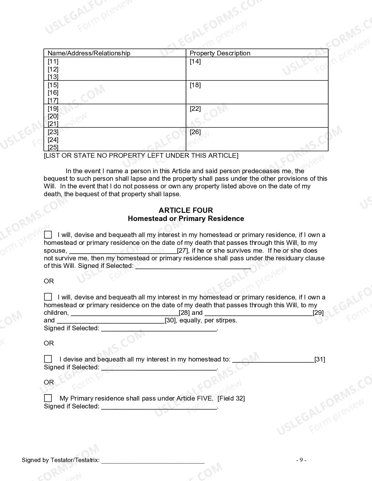 Preview Last Will and Testament for other Persons