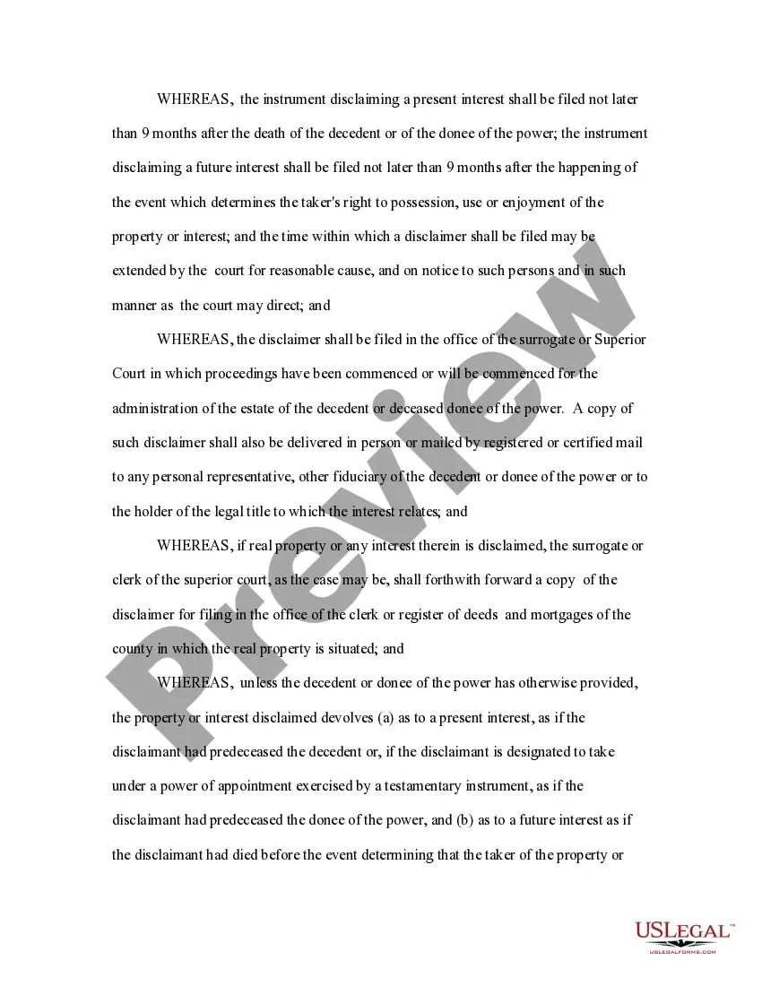 Preview Disclaimer of Right to Inherit or Inheritance