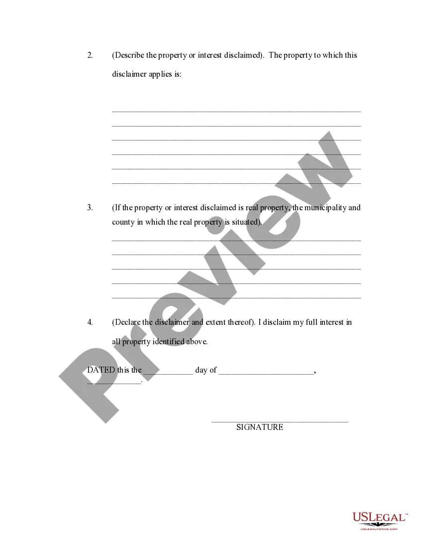 Preview Disclaimer of Right to Inherit or Inheritance