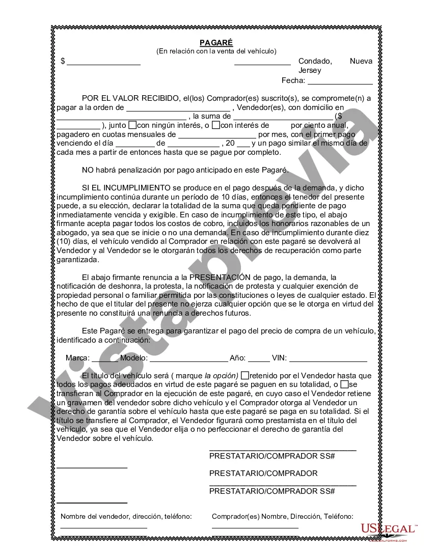 Preview Factura de venta de automóvil o vehículo, incluida la declaración del cuentakilómetros y el pagaré