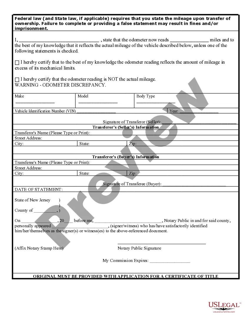 Preview Bill of Sale for Automobile or Vehicle including Odometer Statement and Promissory Note