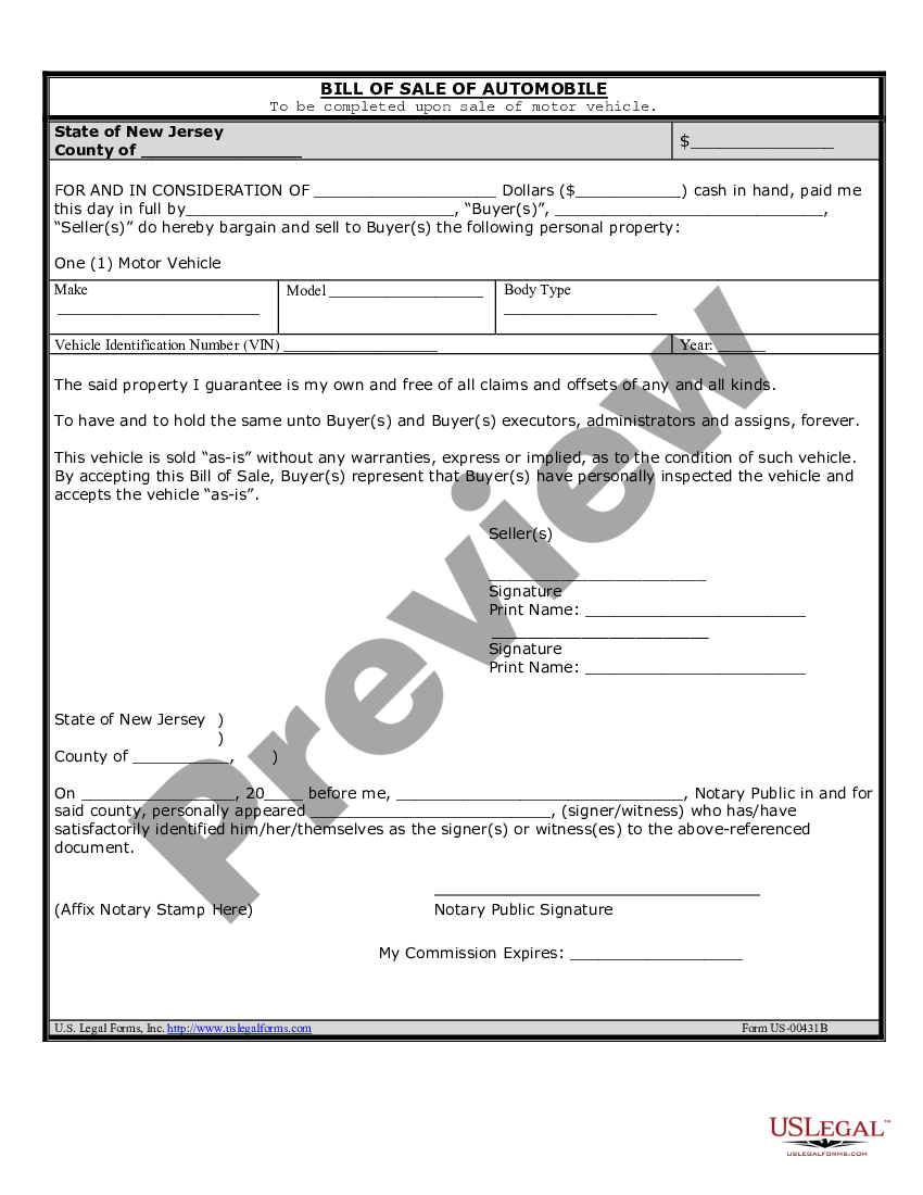 New Jersey Bill Of Sale Of Automobile And Odometer Statement For As How To Write A Bill Of 8399