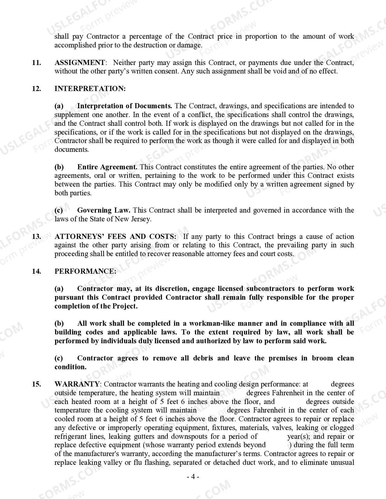 Preview HVAC Contract for Contractor