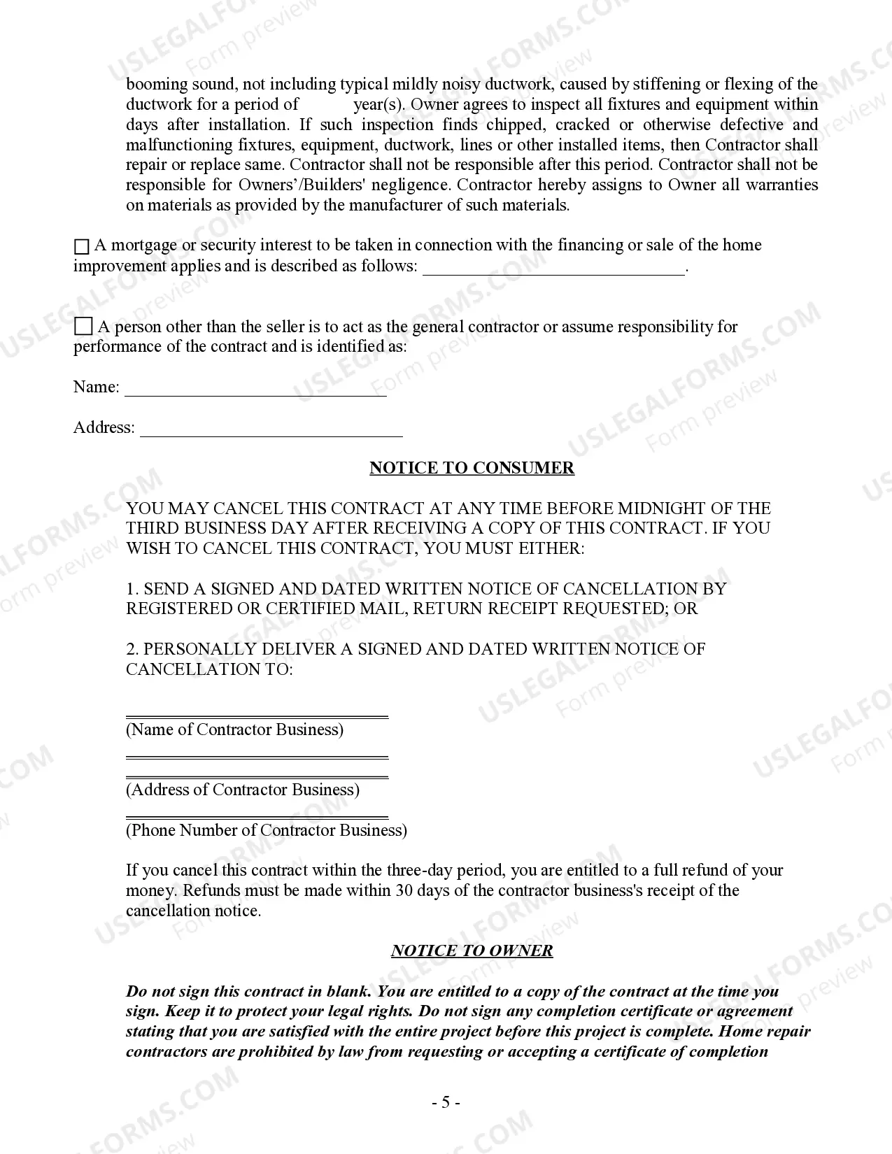 Preview HVAC Contract for Contractor