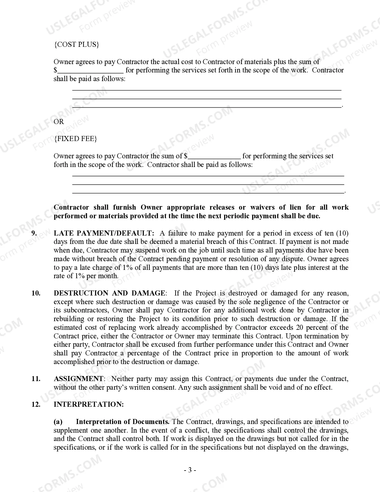Preview Excavator Contract for Contractor