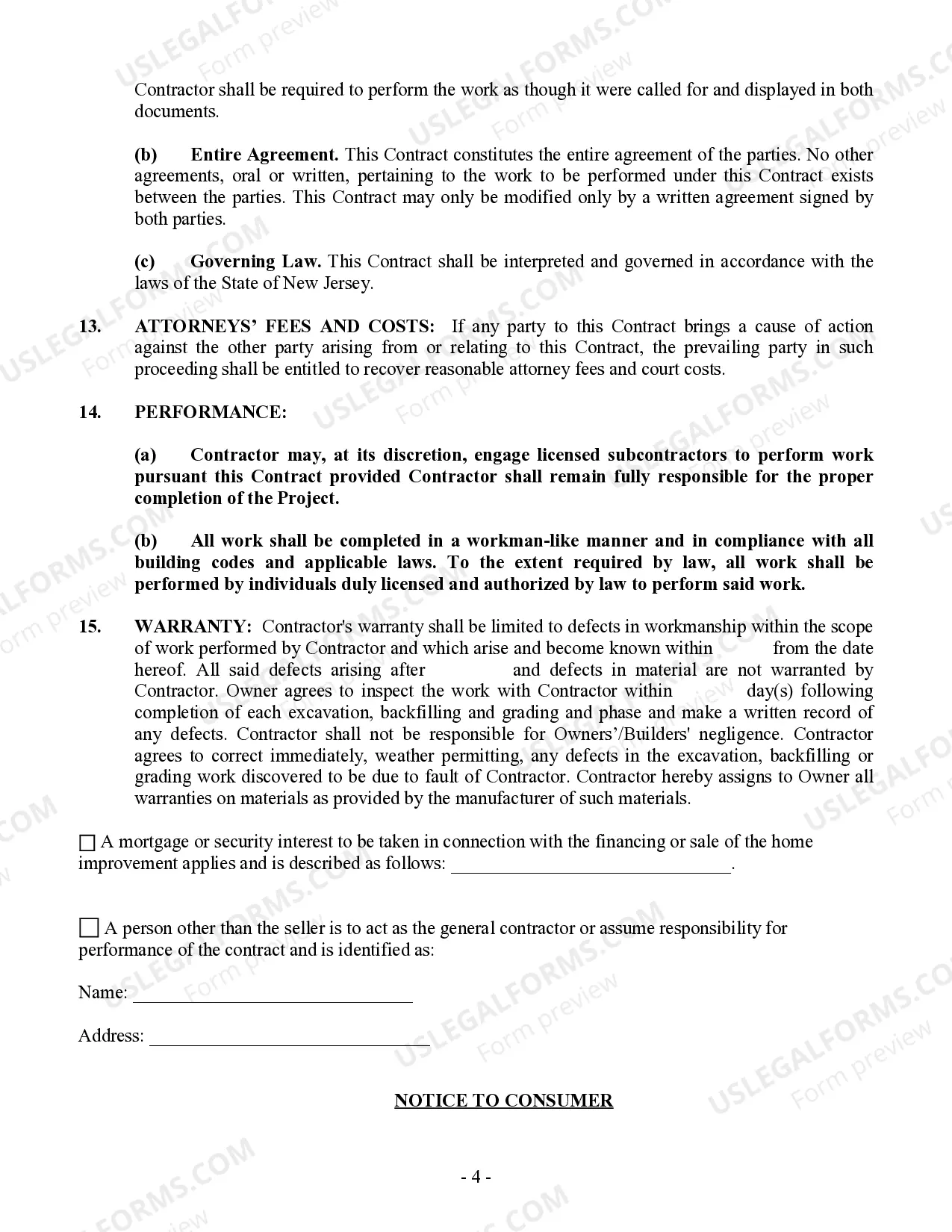Preview Excavator Contract for Contractor
