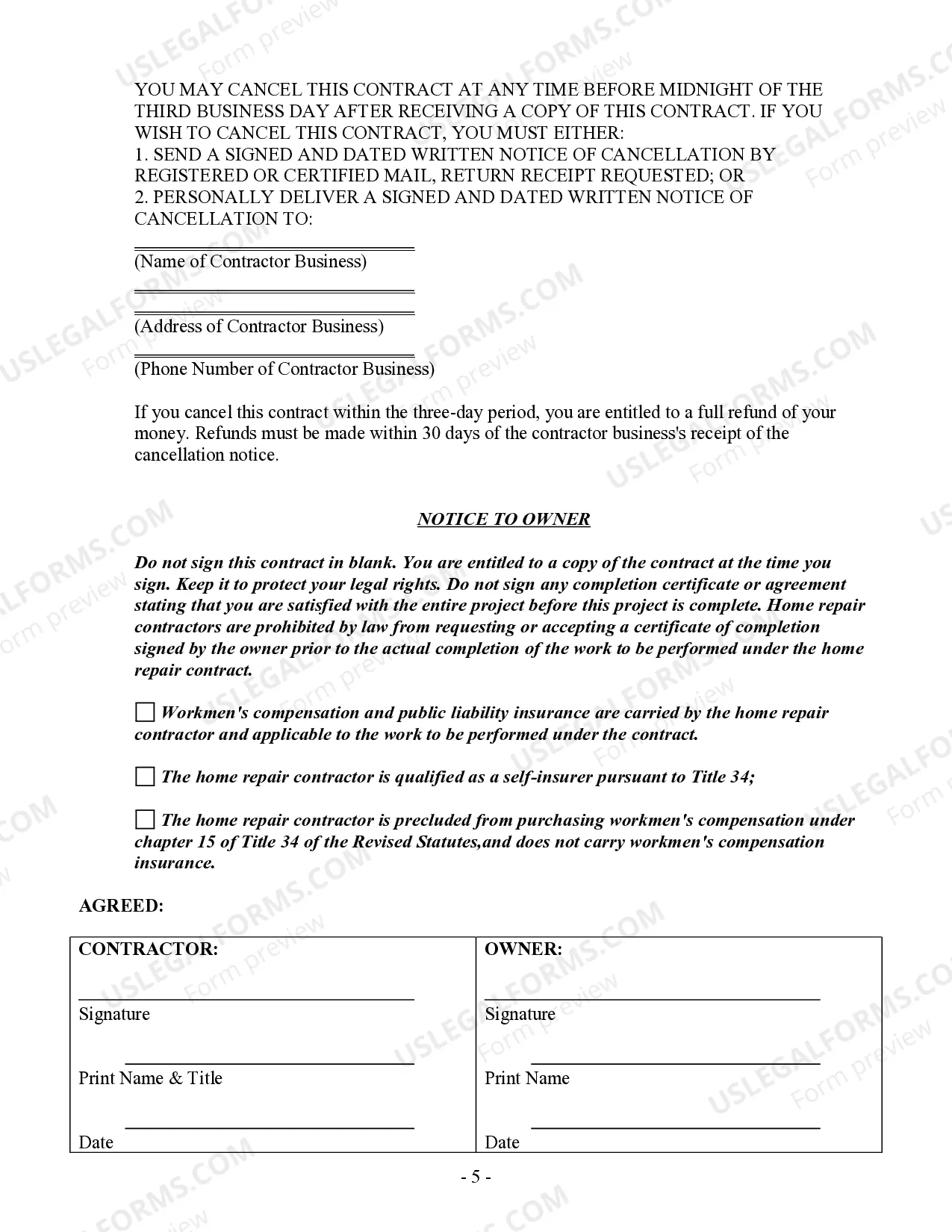 Preview Excavator Contract for Contractor