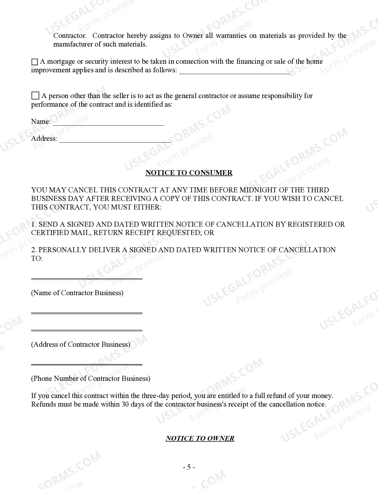 Preview Renovation Contract for Contractor