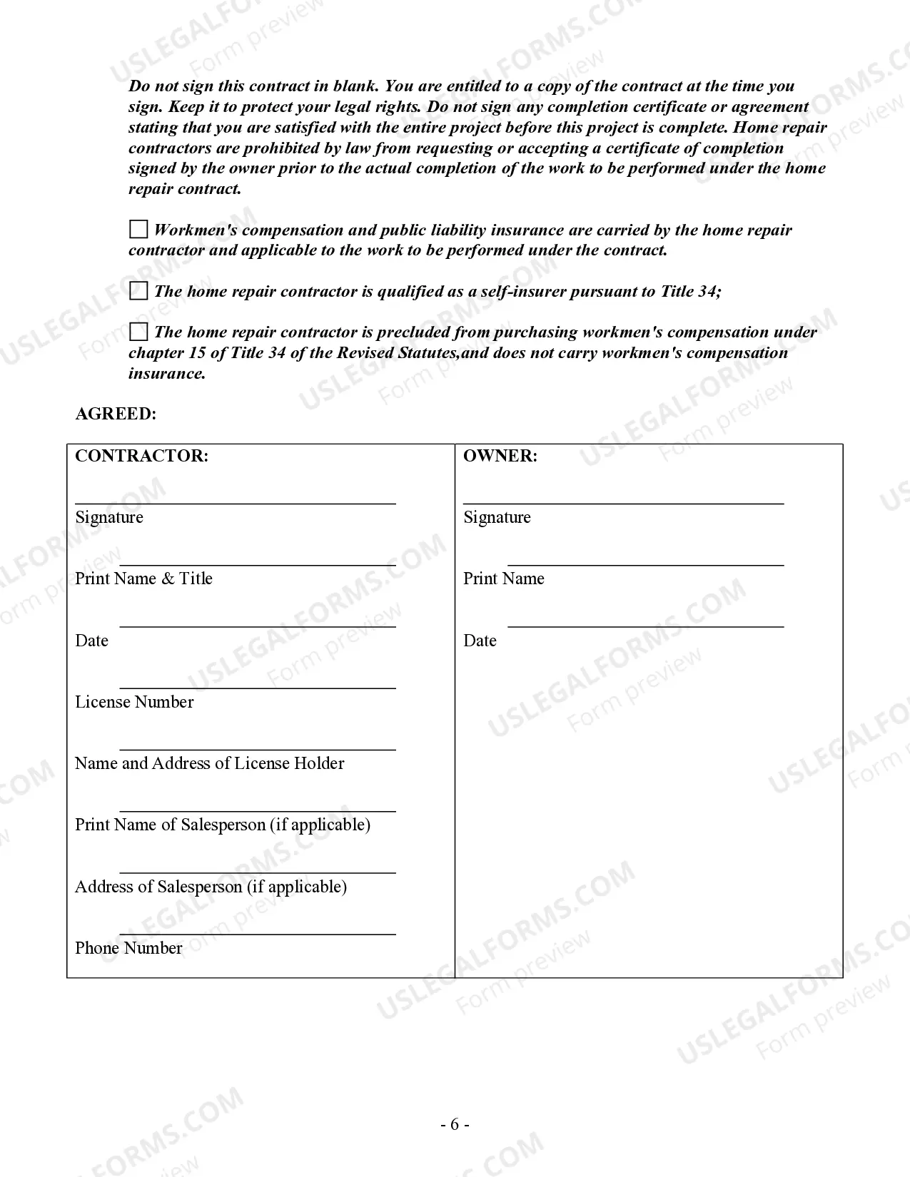 Preview Renovation Contract for Contractor