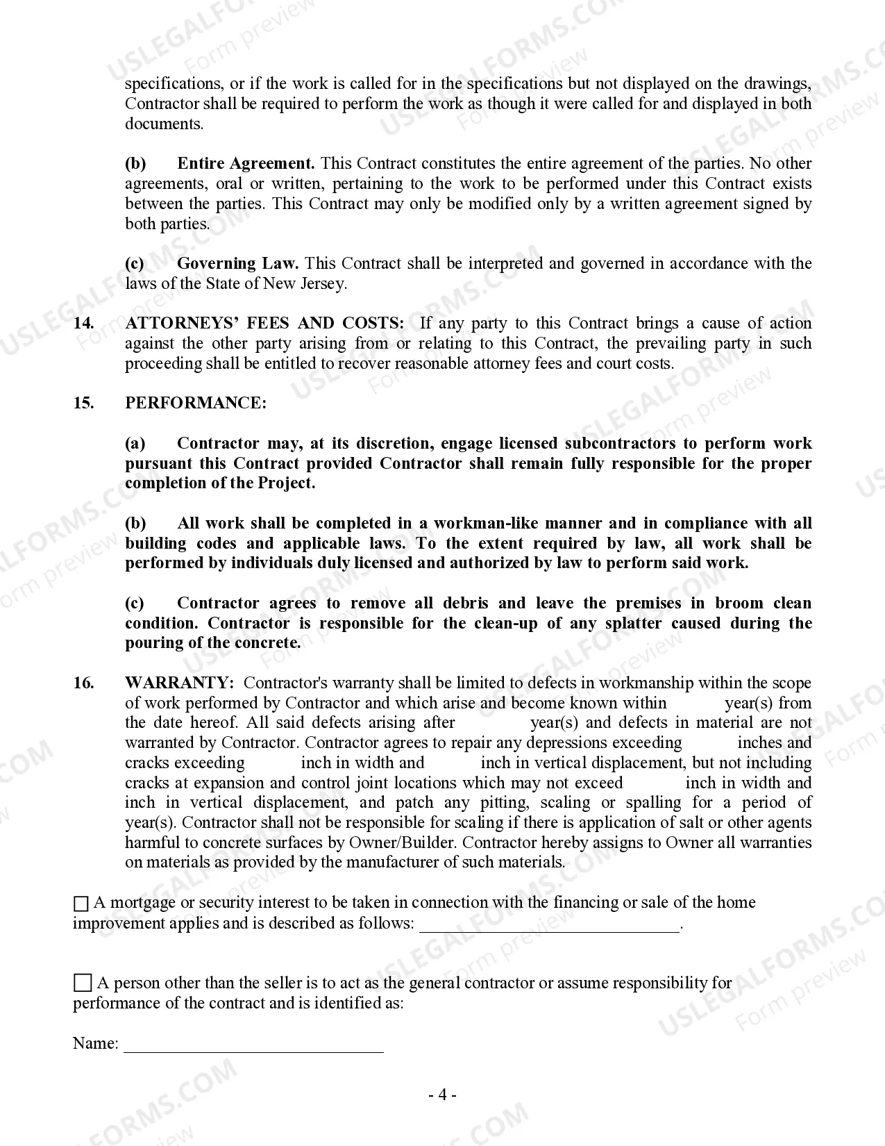 Preview Concrete Mason Contract for Contractor