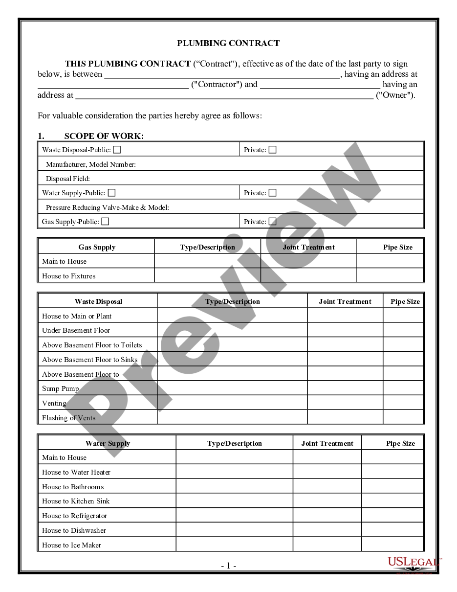 page 0 Plumbing Contract for Contractor preview