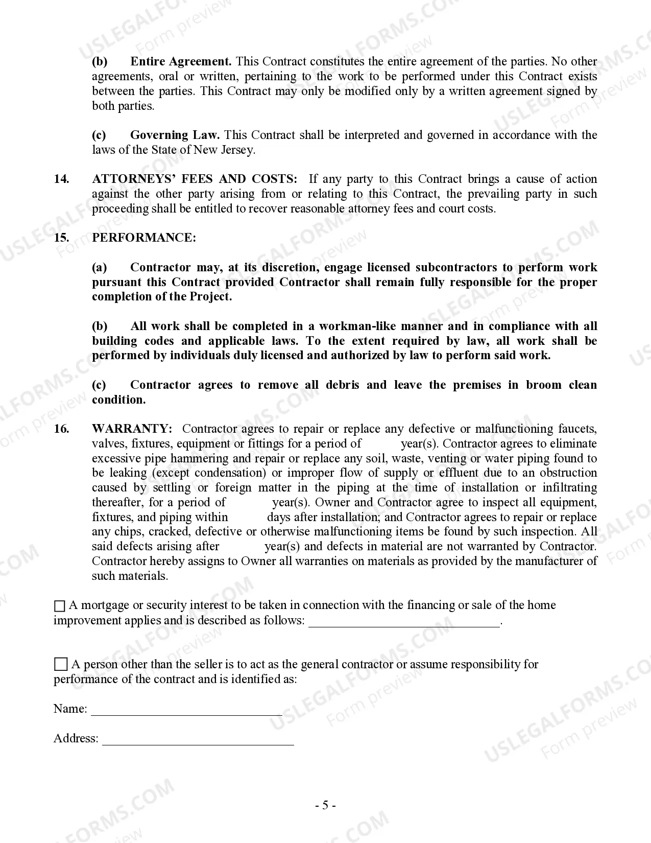 Preview Plumbing Contract for Contractor