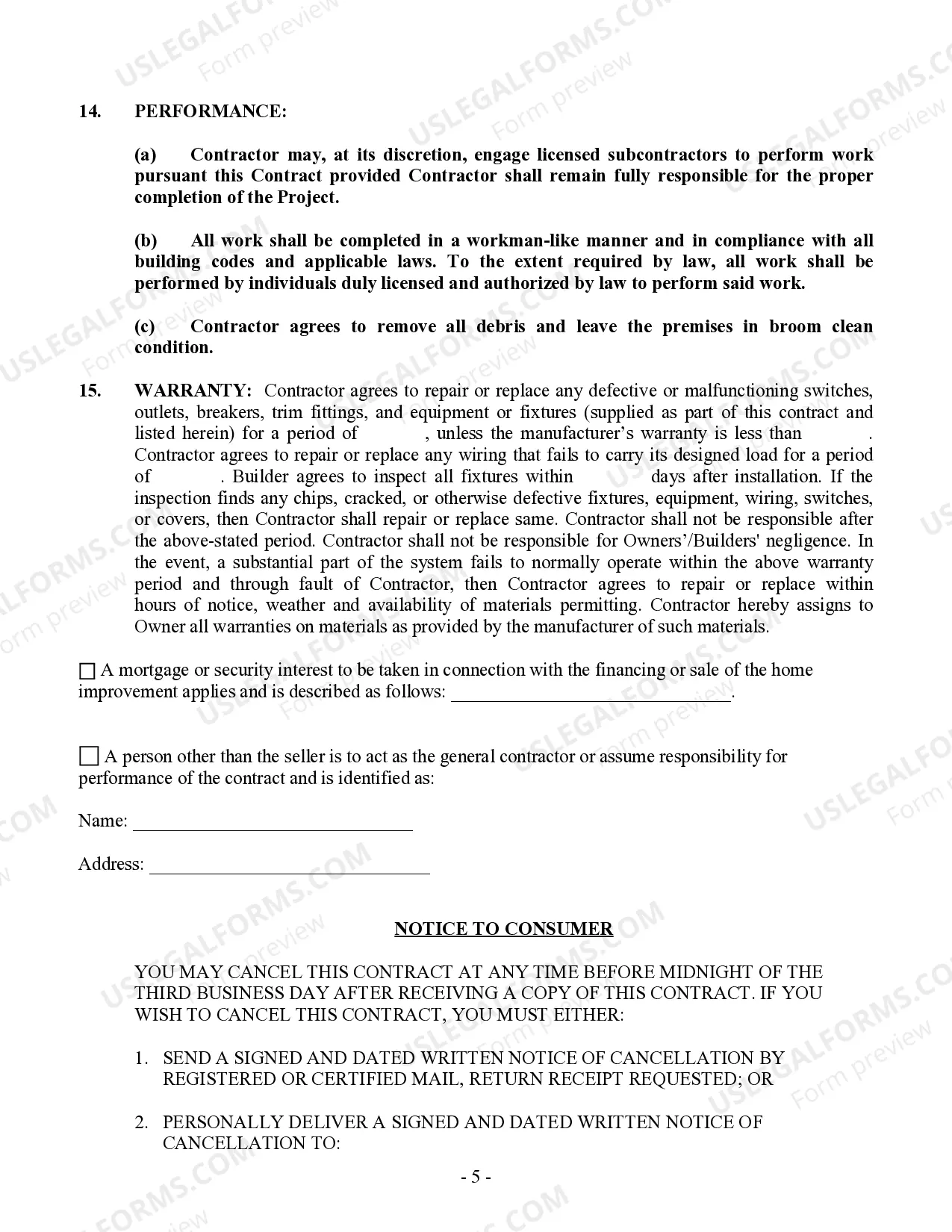 Preview Electrical Contract for Contractor