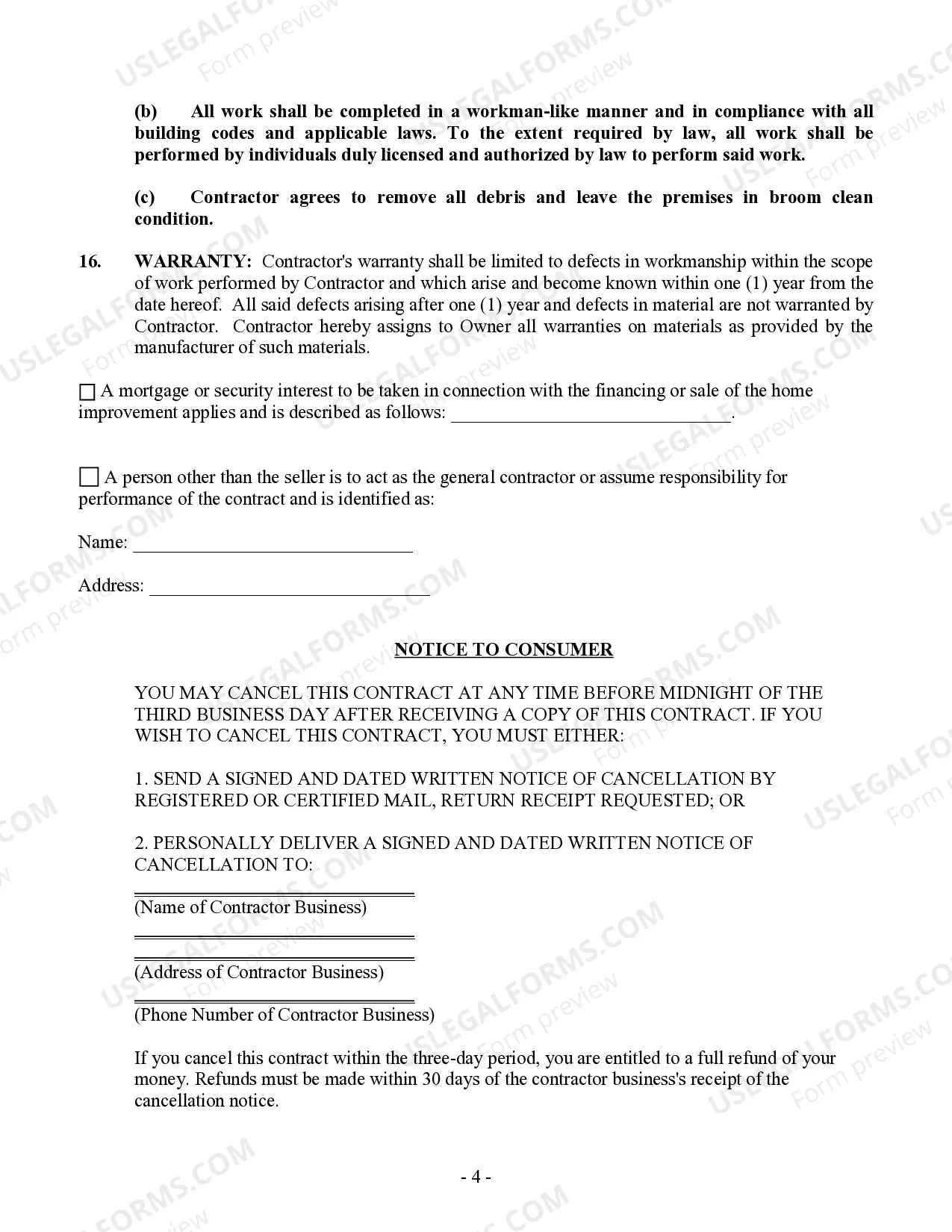 Preview Flooring Contract for Contractor