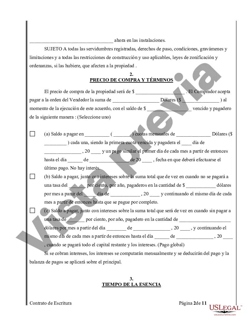 Preview Acuerdo o Contrato de Escritura de Venta y Compra de Bienes Raíces a/k/a Terreno o Contrato de Ejecución