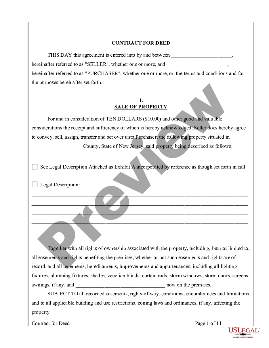 page 0 Agreement or Contract for Deed for Sale and Purchase of Real Estate a/k/a Land or Executory Contract preview