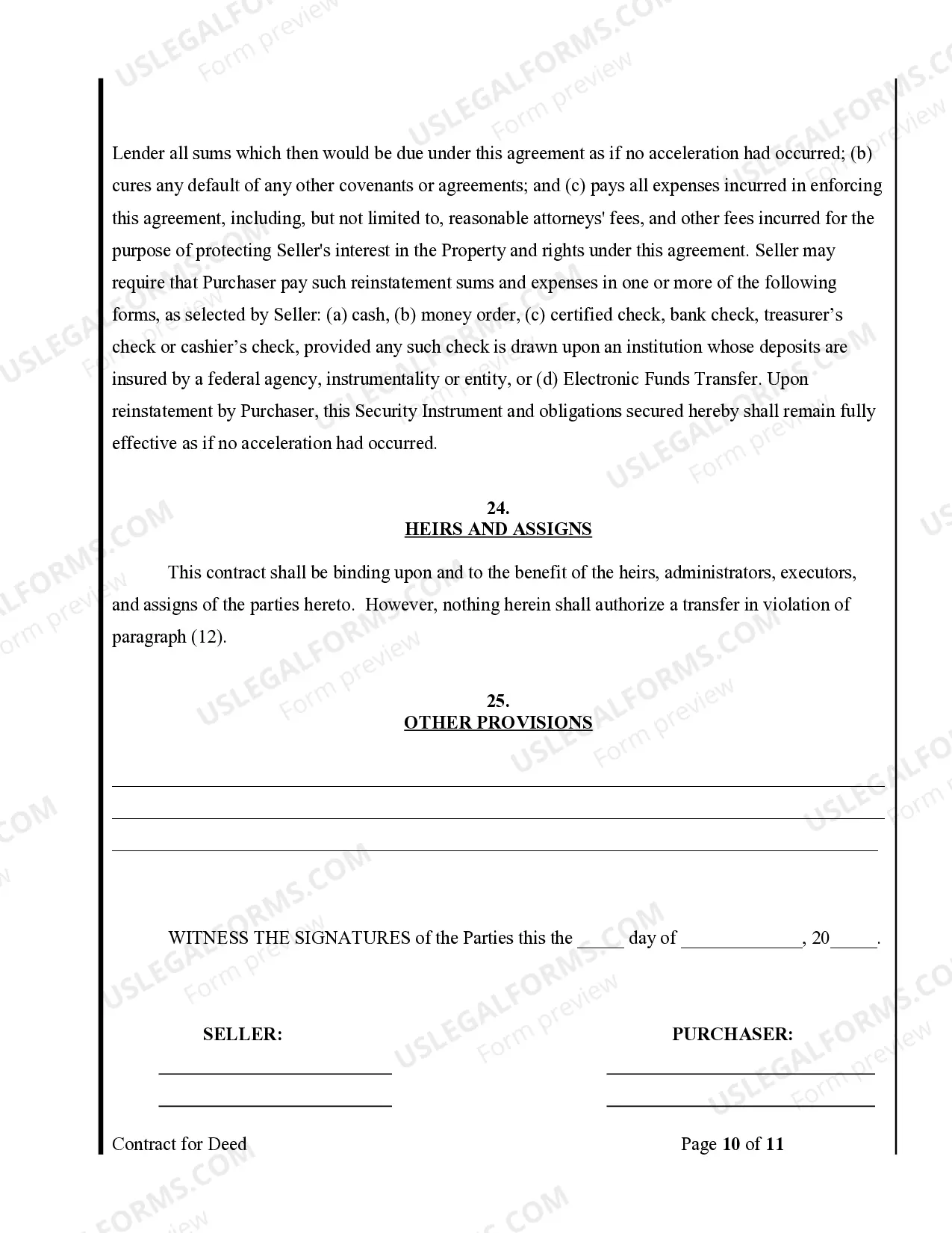 Preview Agreement or Contract for Deed for Sale and Purchase of Real Estate a/k/a Land or Executory Contract