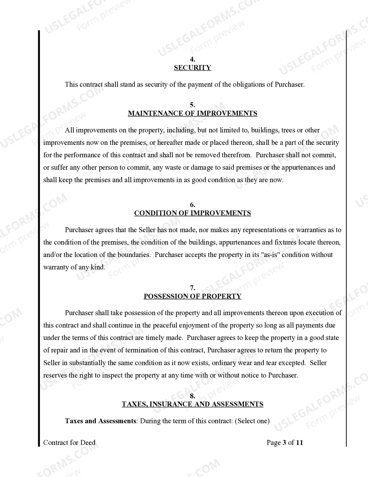 Preview Agreement or Contract for Deed for Sale and Purchase of Real Estate a/k/a Land or Executory Contract