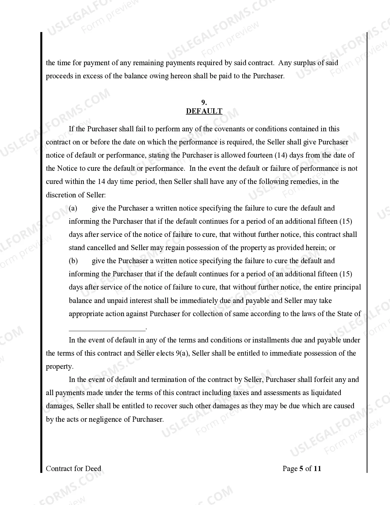 Preview Agreement or Contract for Deed for Sale and Purchase of Real Estate a/k/a Land or Executory Contract