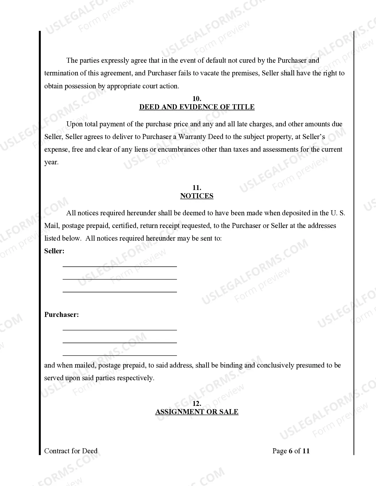 Preview Agreement or Contract for Deed for Sale and Purchase of Real Estate a/k/a Land or Executory Contract