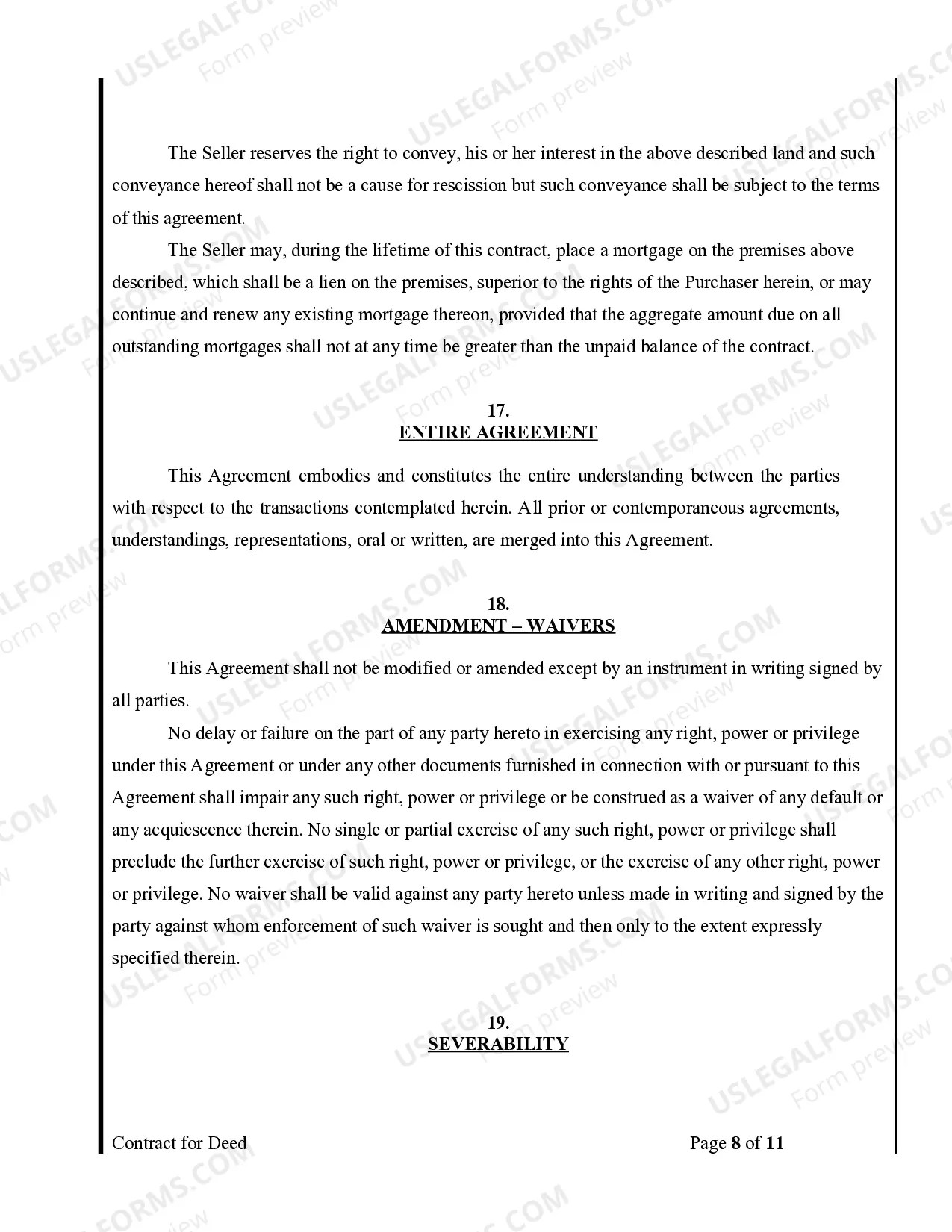 Preview Agreement or Contract for Deed for Sale and Purchase of Real Estate a/k/a Land or Executory Contract