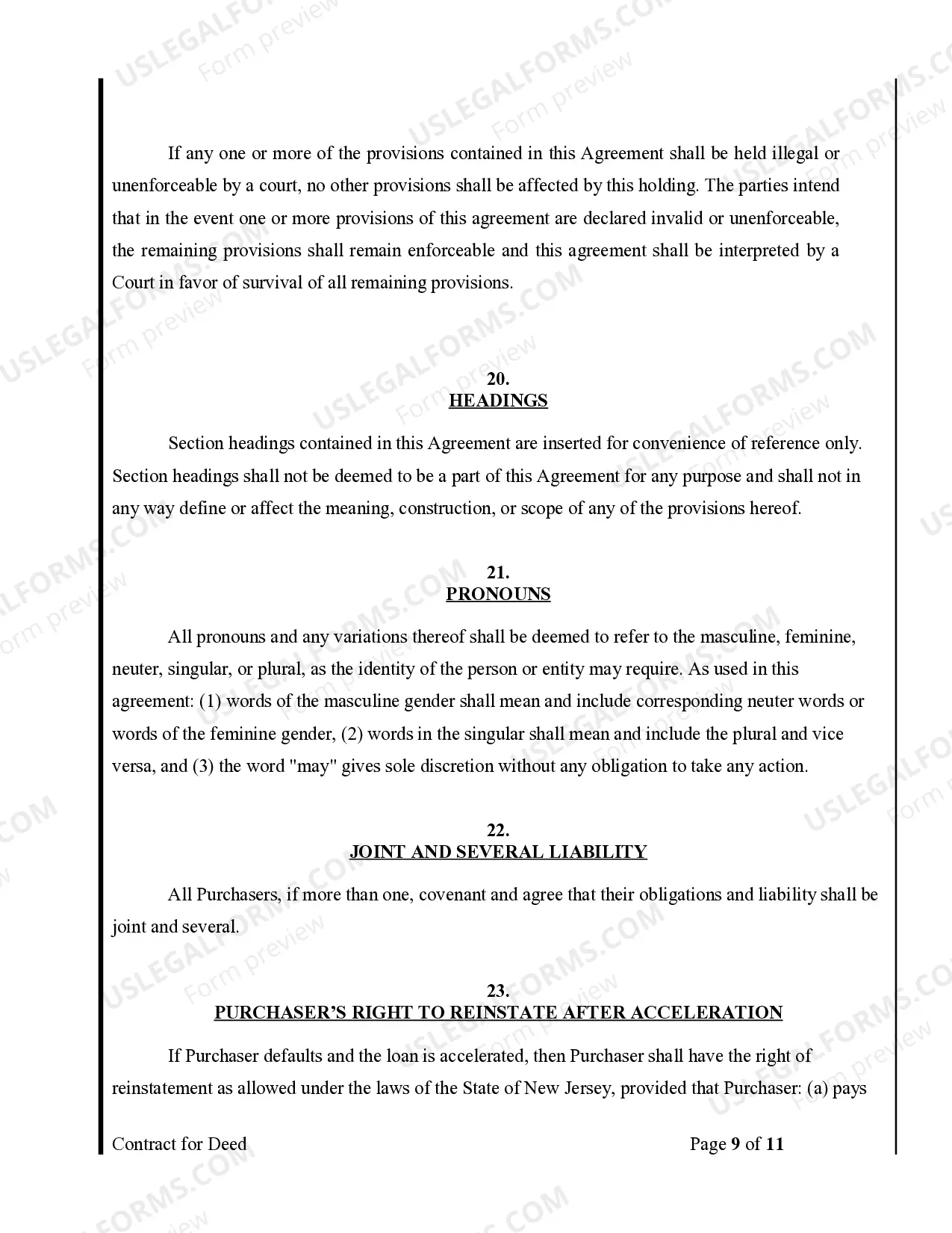 Preview Agreement or Contract for Deed for Sale and Purchase of Real Estate a/k/a Land or Executory Contract