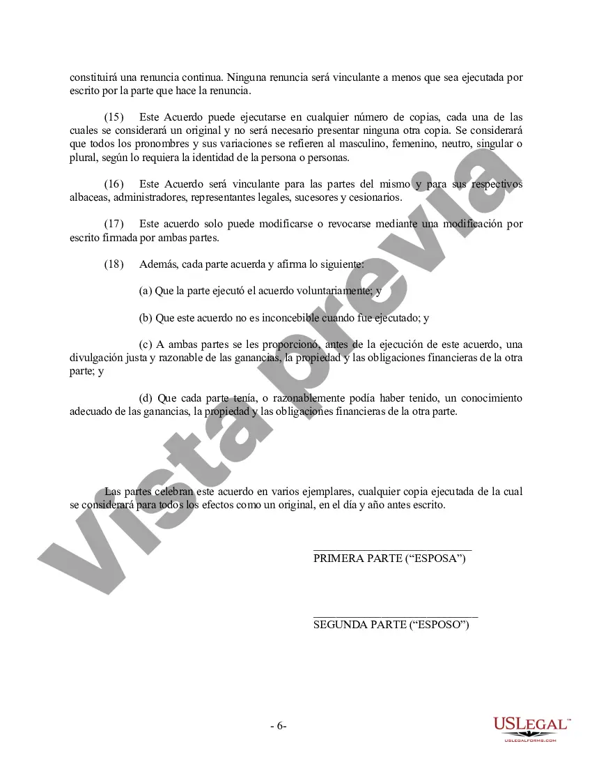Preview Acuerdo prematrimonial prenupcial de Nueva Jersey sin estados financieros