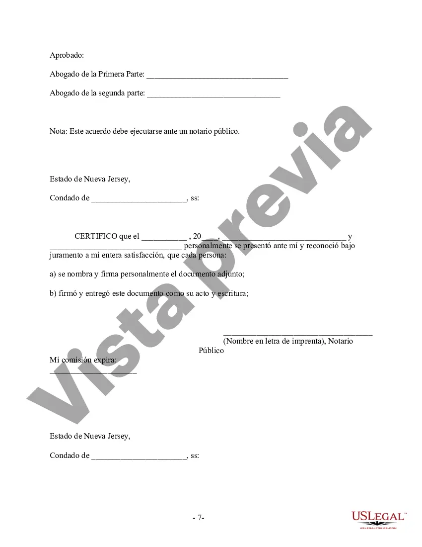 Preview Acuerdo prematrimonial prenupcial de Nueva Jersey sin estados financieros