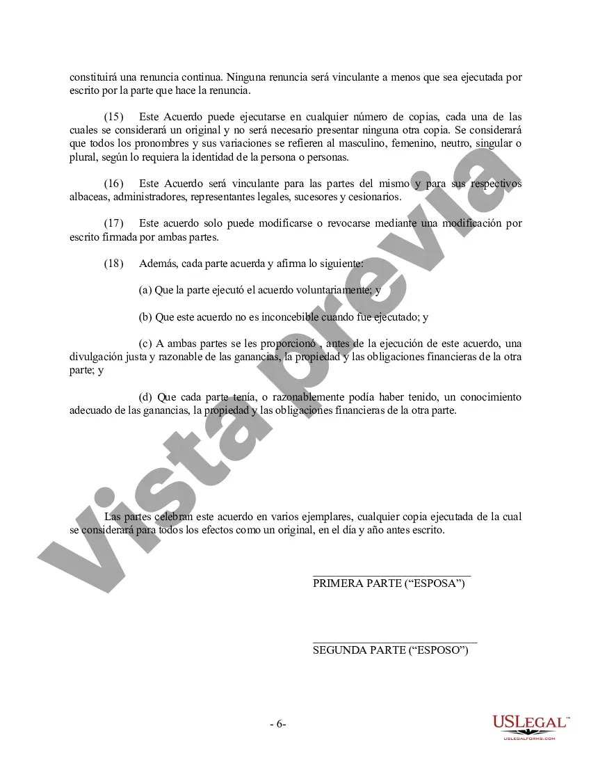 Preview Acuerdo prematrimonial prenupcial de Nueva Jersey con estados financieros