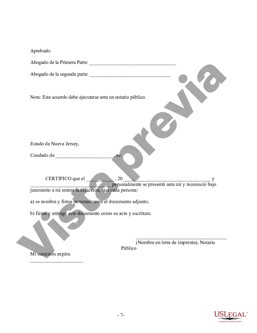 Preview Acuerdo prematrimonial prenupcial de Nueva Jersey con estados financieros