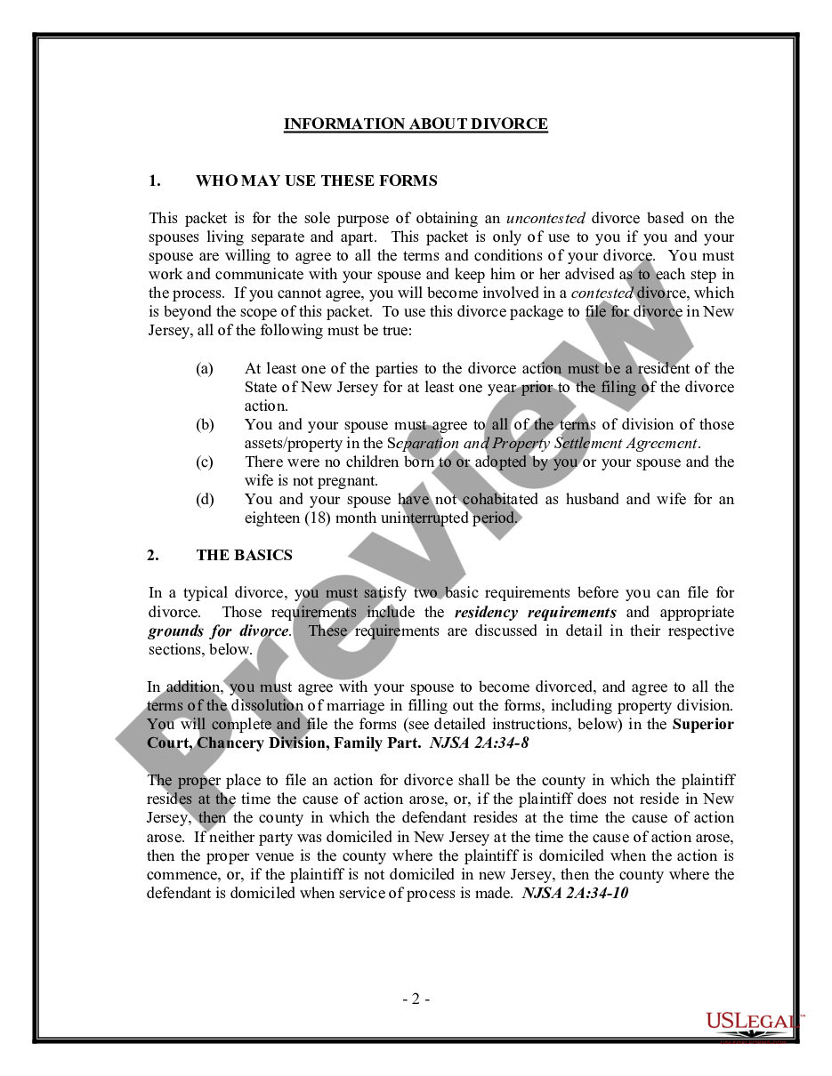 page 1 No-Fault Agreed Uncontested Divorce Package for Dissolution of Marriage for Persons with No Children with or without Property and Debts Based on Grounds preview