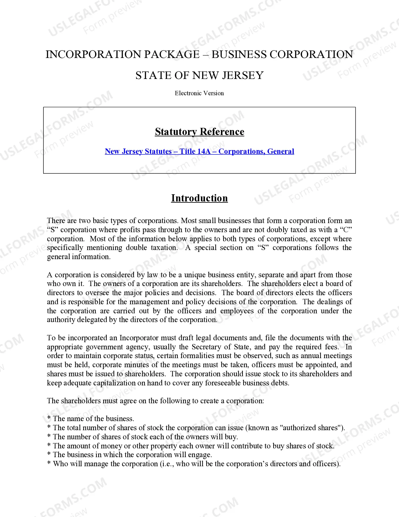 Preview New Jersey Business Incorporation Package to Incorporate Corporation