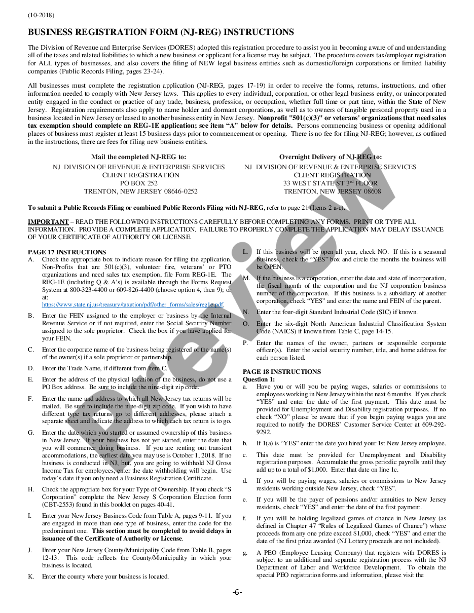 page 5 New Jersey Business Registration Package all types preview