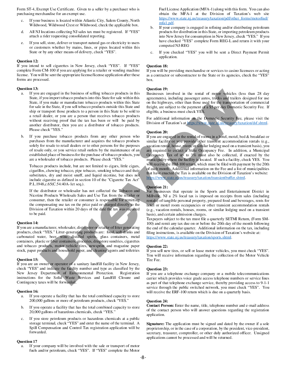 page 7 New Jersey Business Registration Package all types preview