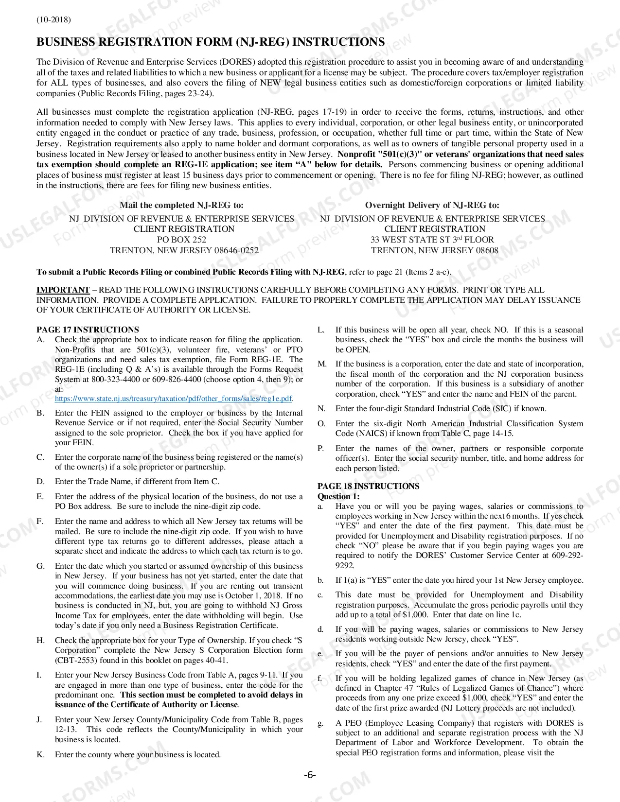 Preview New Jersey Business Registration Package all types