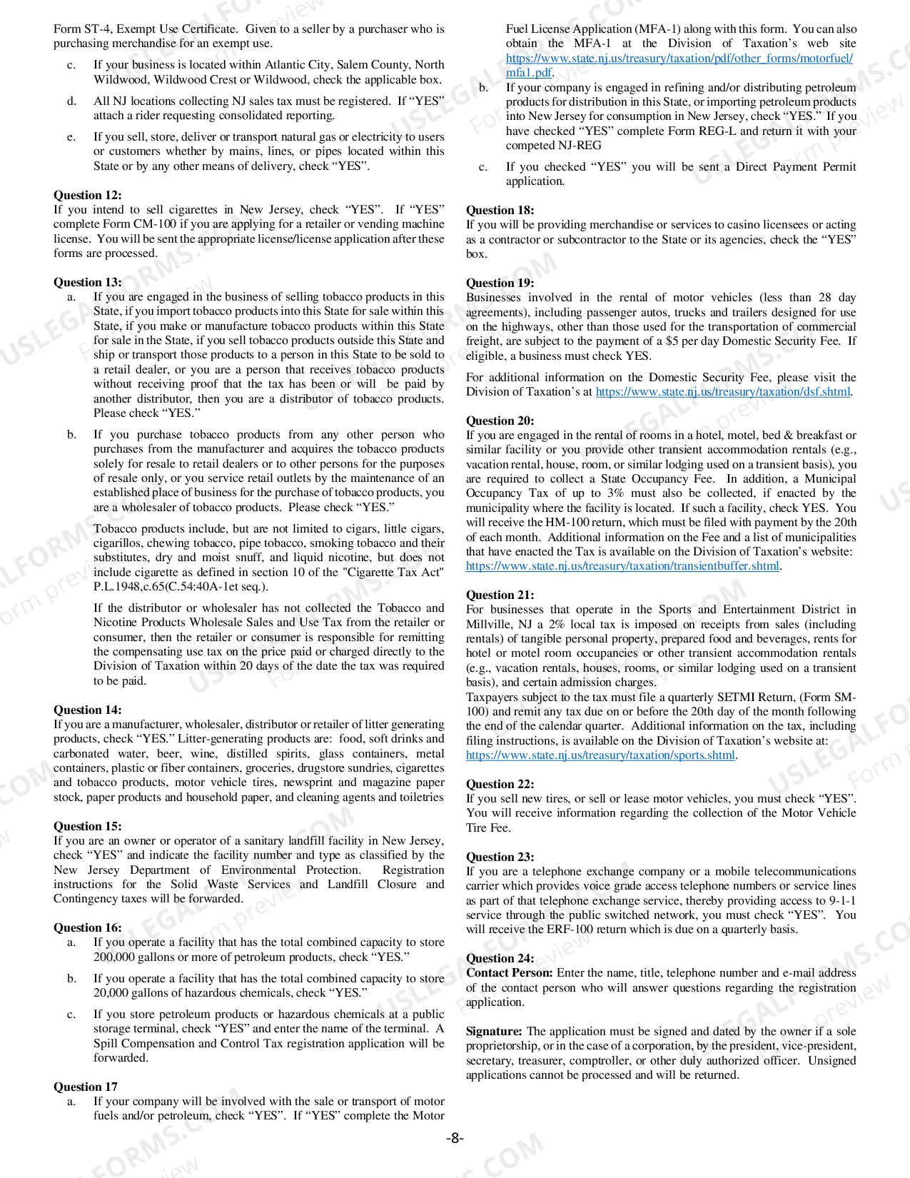 Preview New Jersey Business Registration Package all types