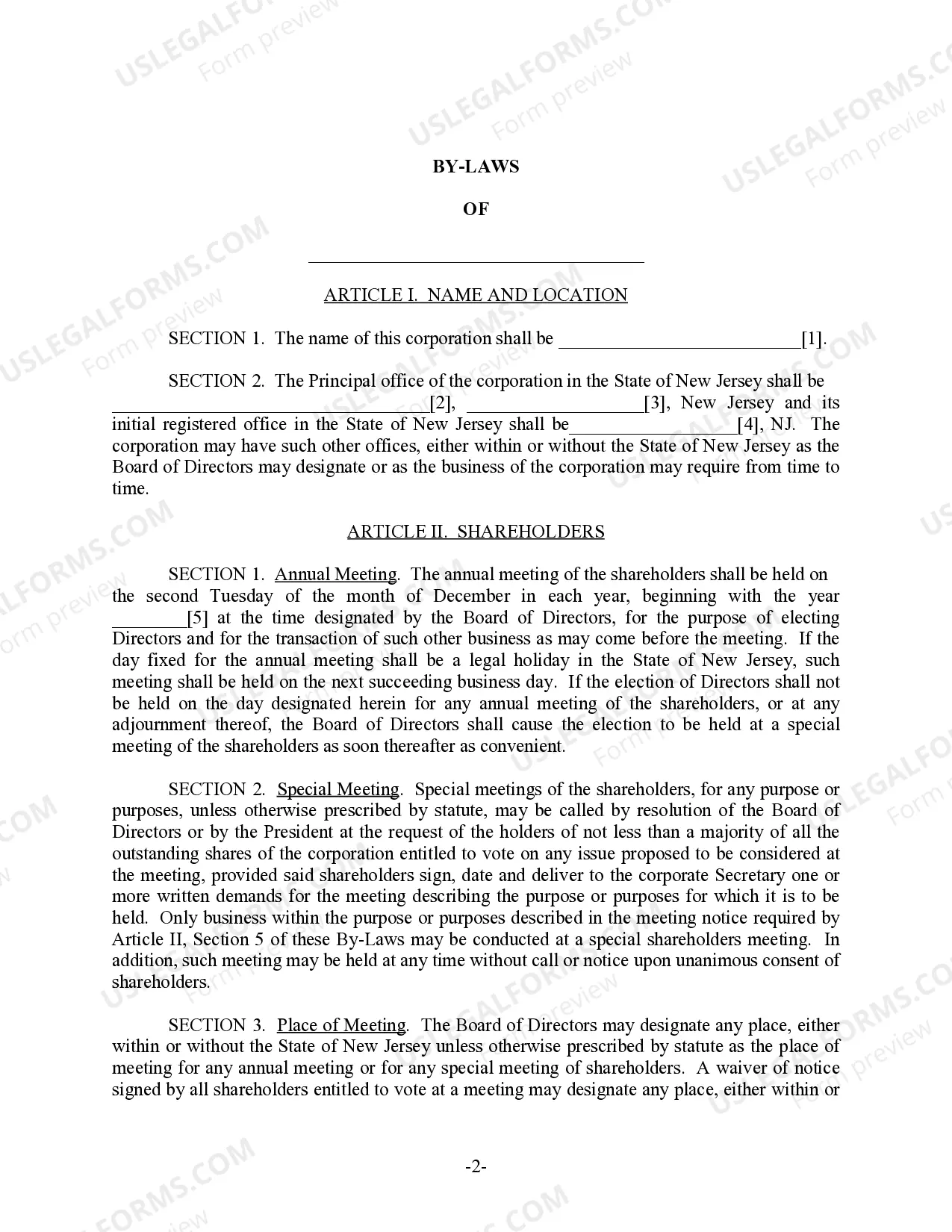 Preview New Jersey Bylaws for Corporation