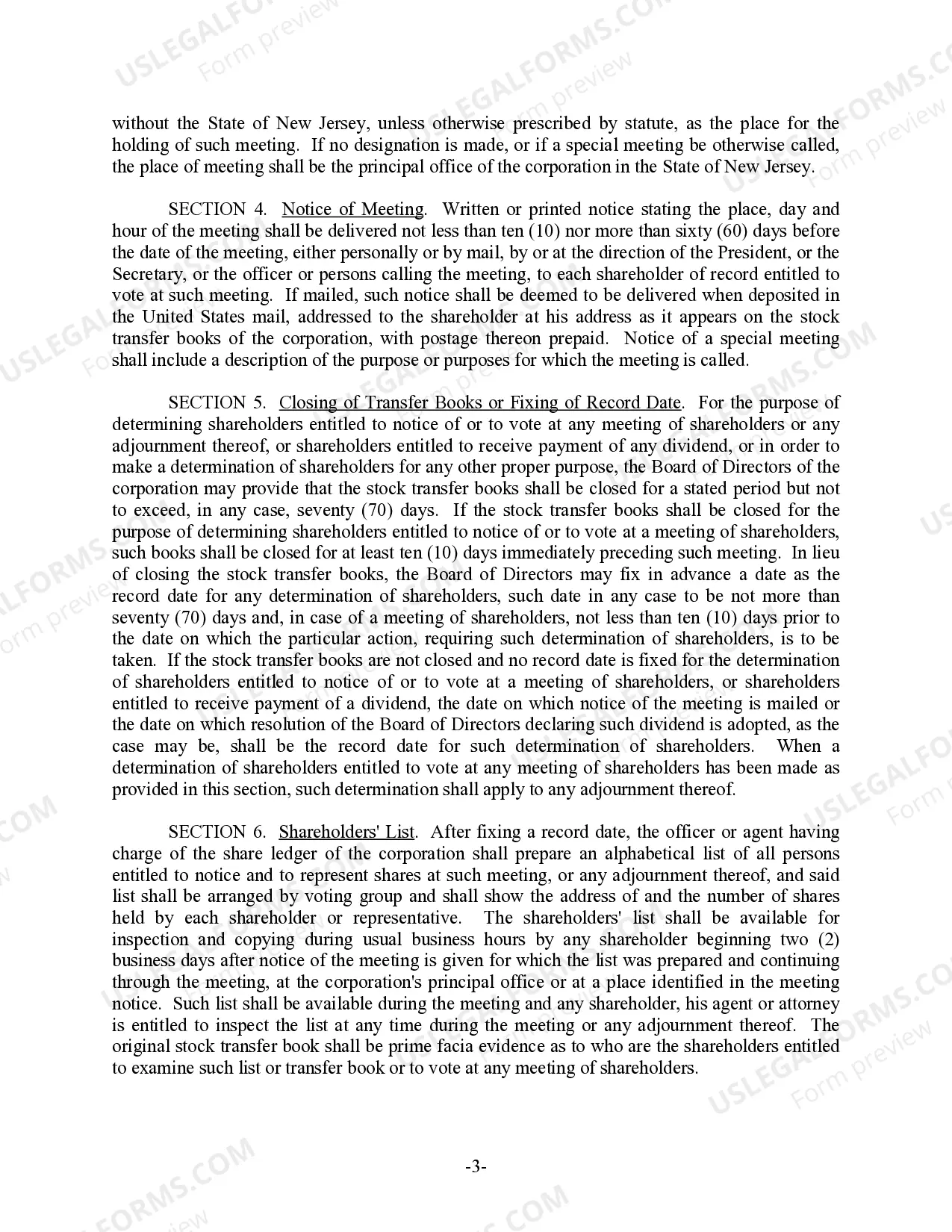 Preview New Jersey Bylaws for Corporation