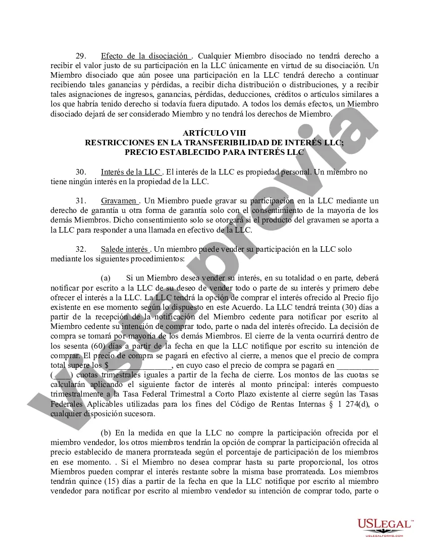 Preview Acuerdo Operativo de Sociedad de Responsabilidad Limitada LLC