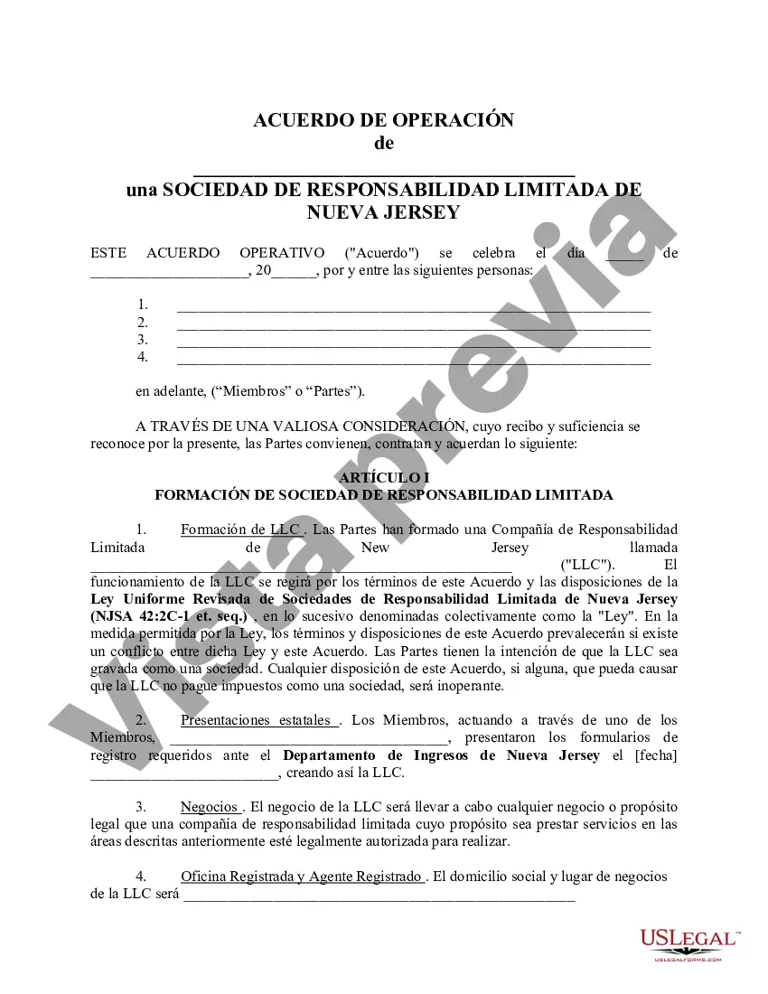 Preview Acuerdo Operativo de Sociedad de Responsabilidad Limitada LLC