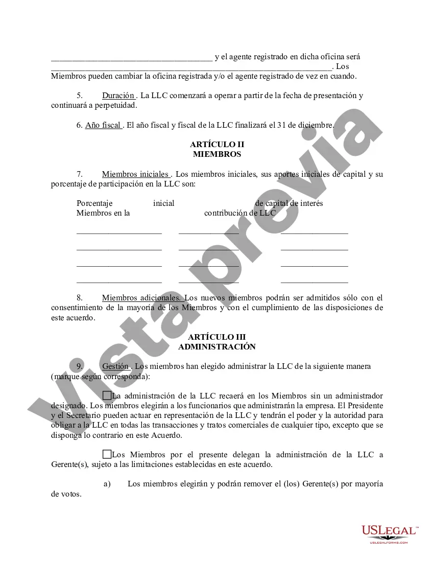 Preview Acuerdo Operativo de Sociedad de Responsabilidad Limitada LLC