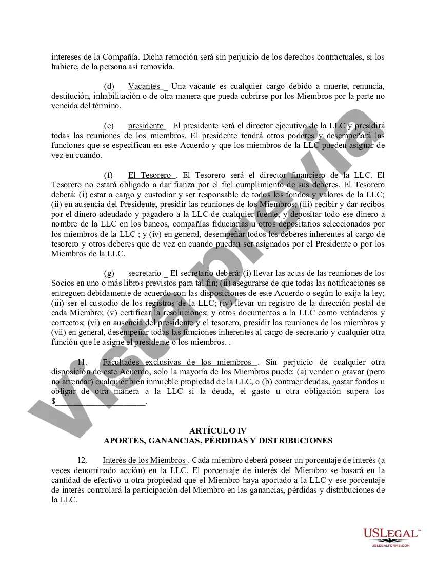 Preview Acuerdo Operativo de Sociedad de Responsabilidad Limitada LLC