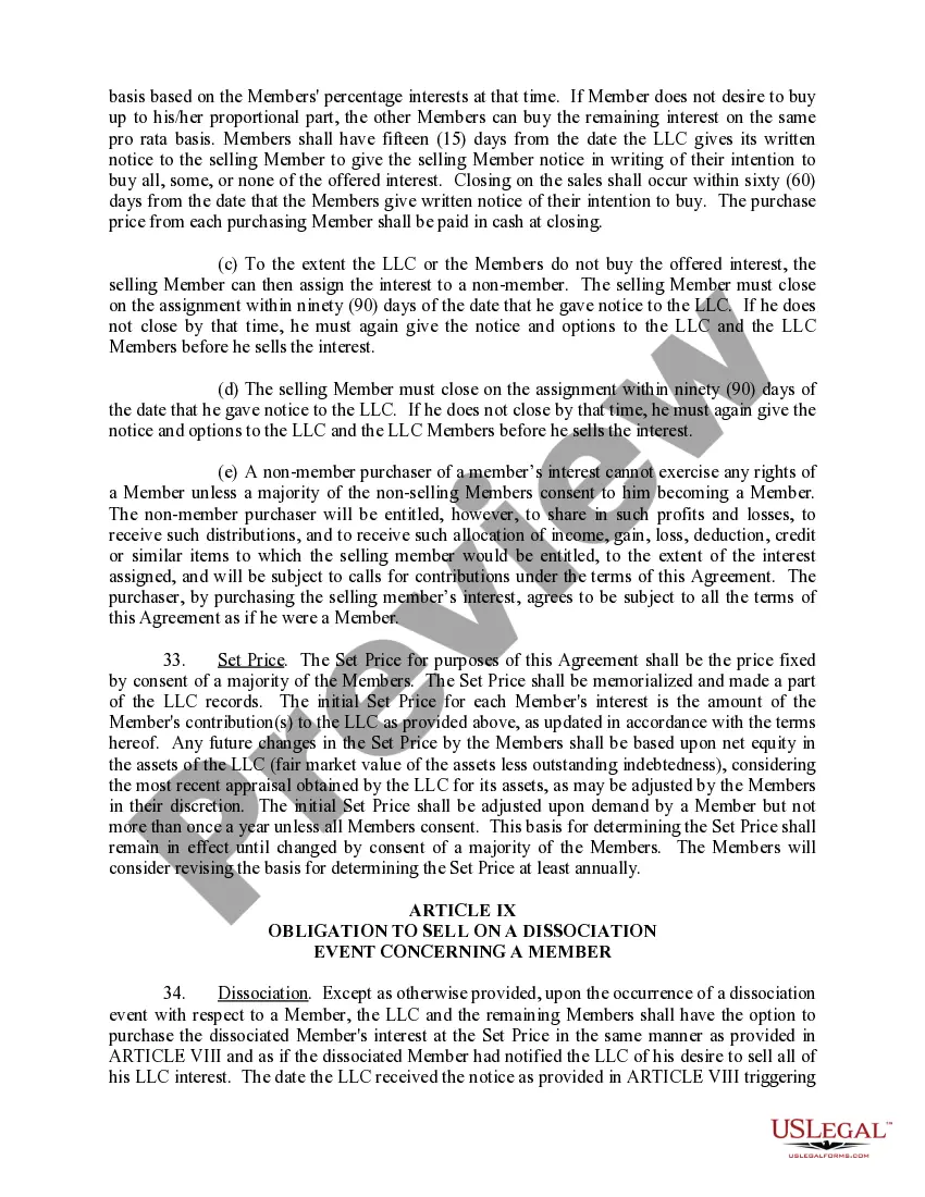 Preview Limited Liability Company LLC Operating Agreement